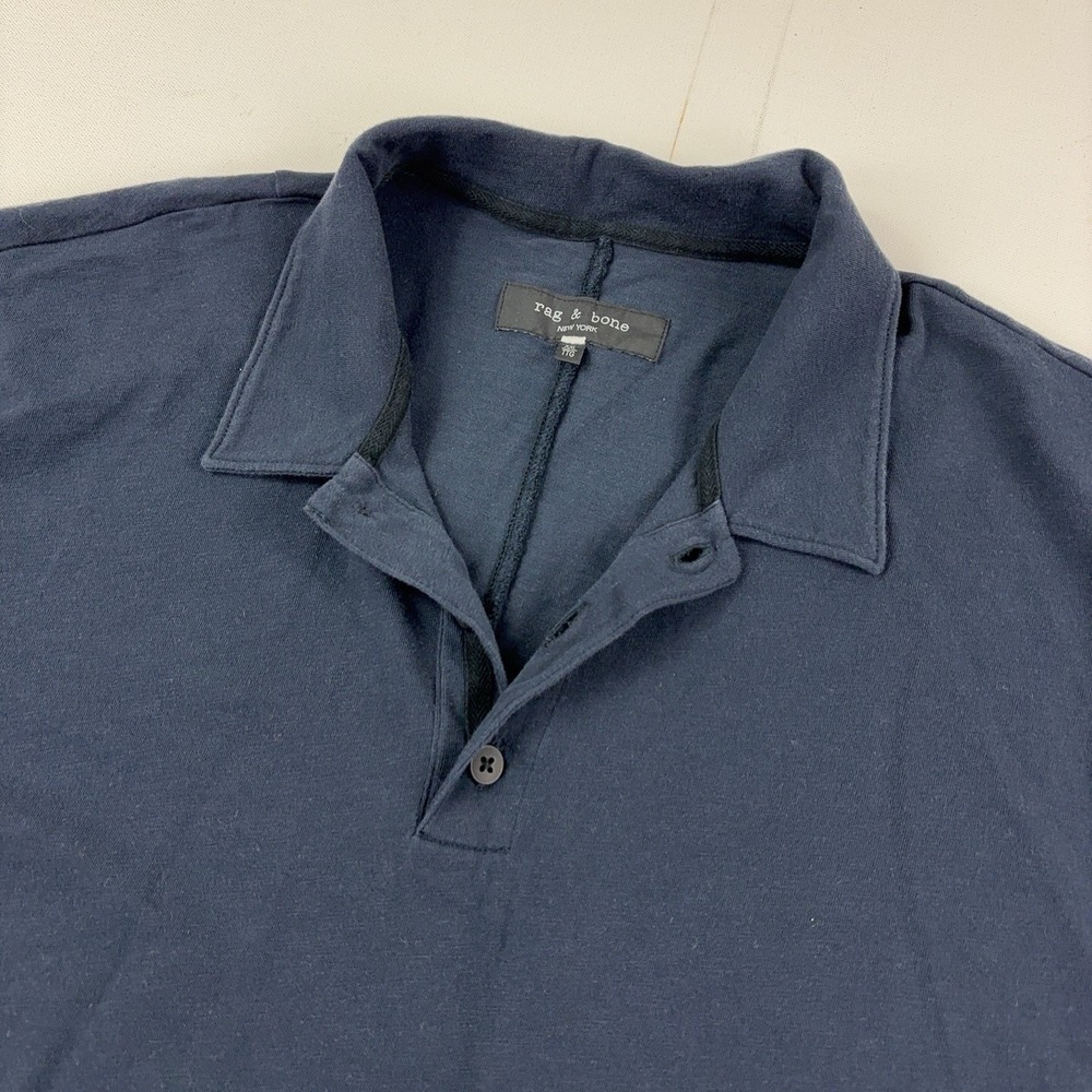 Rag & Bone Polo Shirt Mens 2XL Blue Jersey Knit Lightweight Casual Short Sleeve